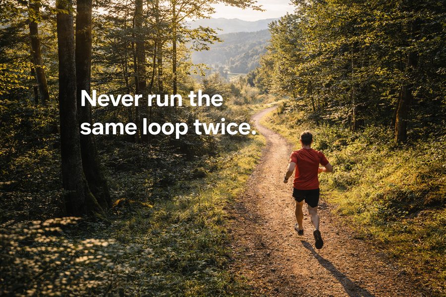 Runner on a forest trail — Never run the same loop twice